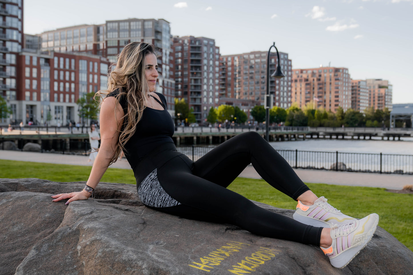 Reflective Stripes Silver Black Leggings