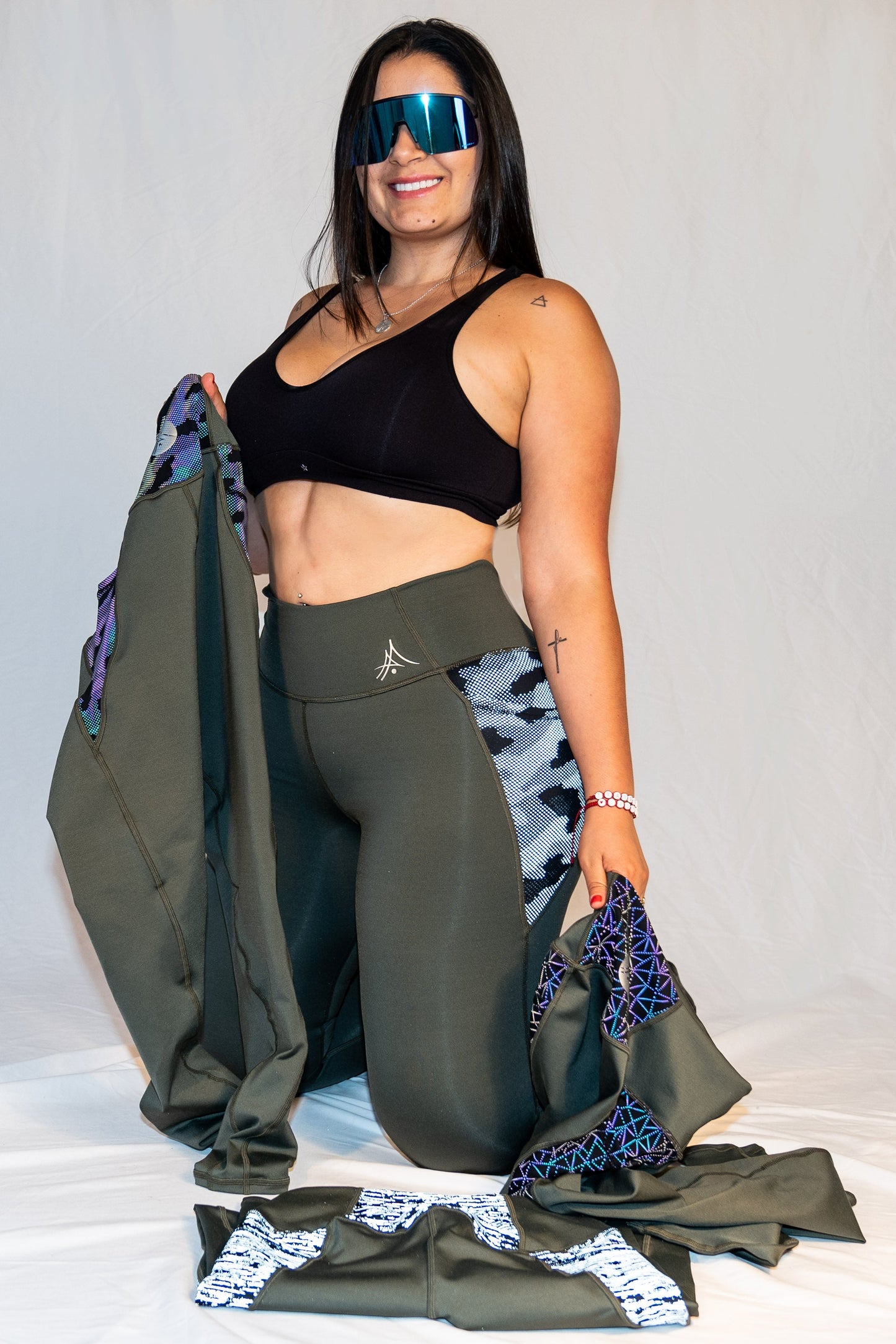 Reflective Camo Rainbow Olive Green Leggings