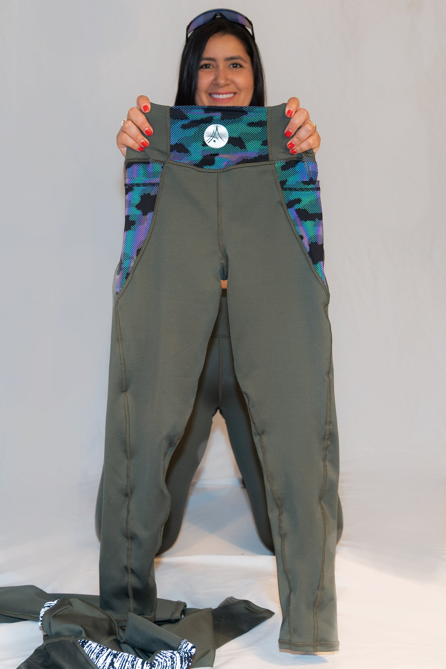 Reflective Puzzle Rainbow Olive Green Leggings