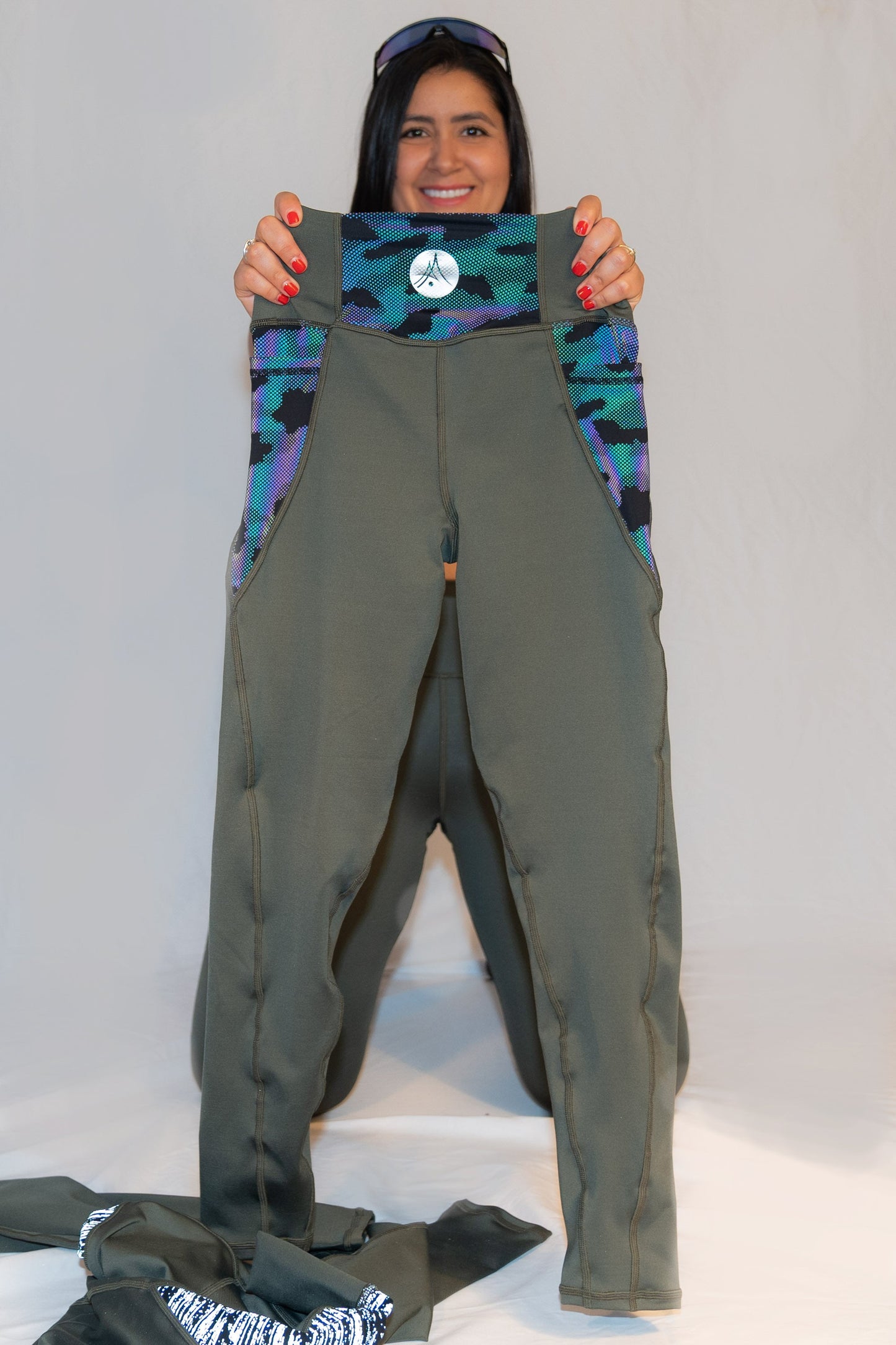 Reflective Camo Rainbow Olive Green Leggings